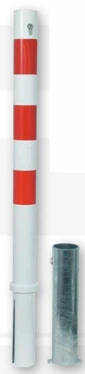 Absperrpfosten rund Ø 76 mm weiß mit roten Streifen
